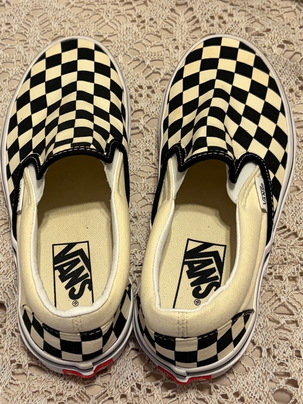 Vans Kids Slip-On Checkerboard Sneakers in Black and Cream